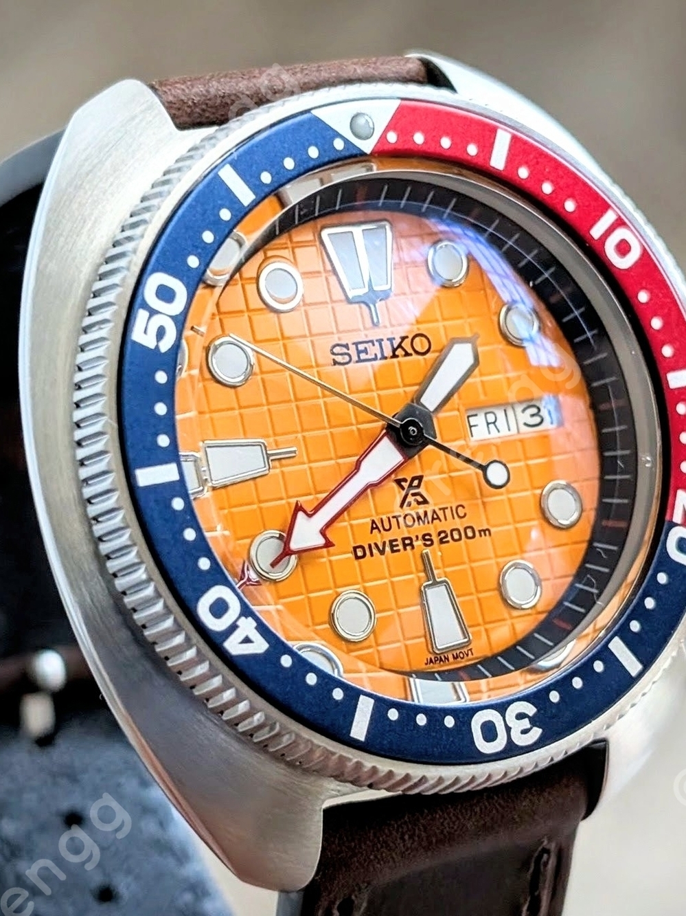 Orange Waffle Seiko Prospex  Automatic Diver Mod Watch 45mm 24jewels Excellent